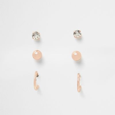 Rose gold tone mixed stud earring pack